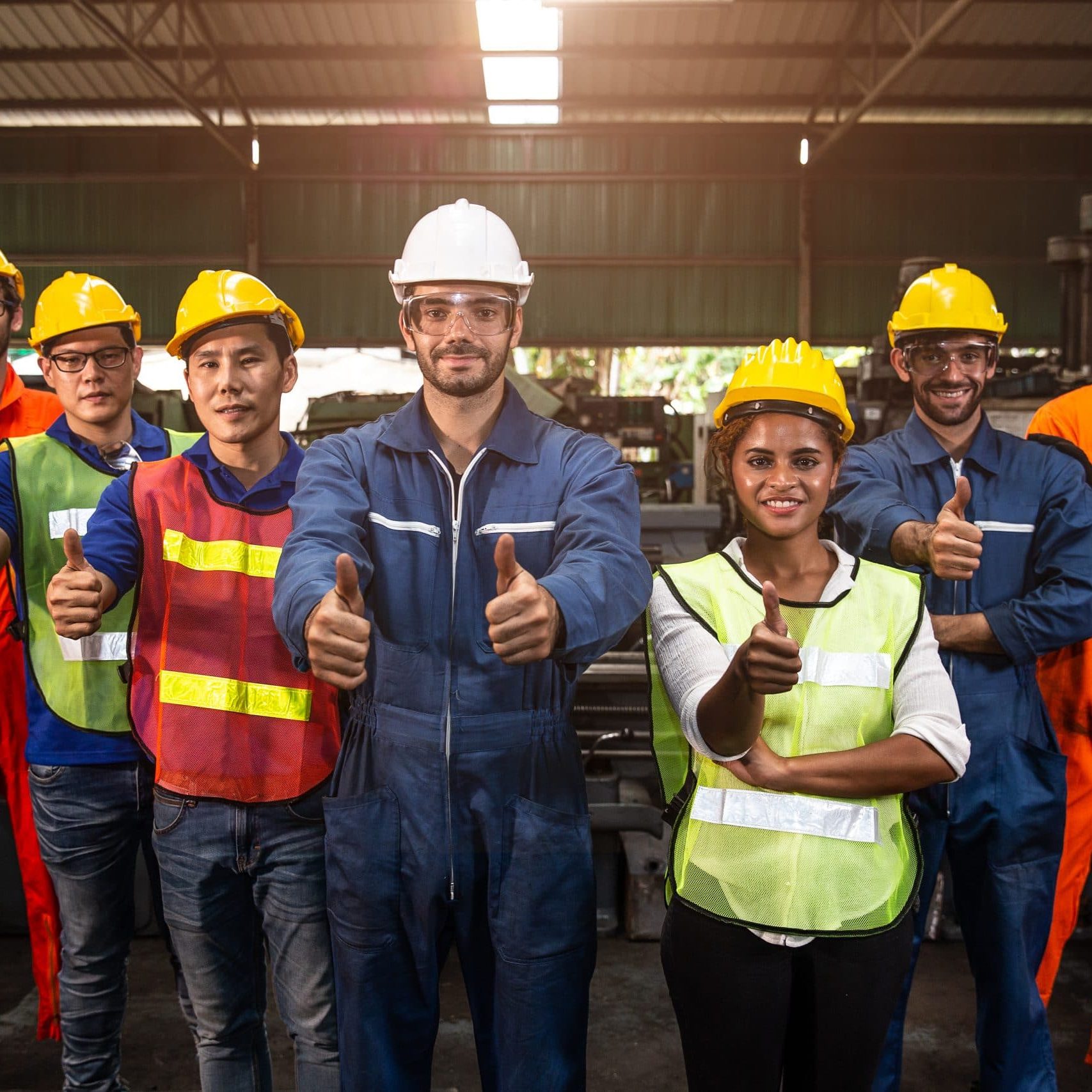 Group of mix race team worker